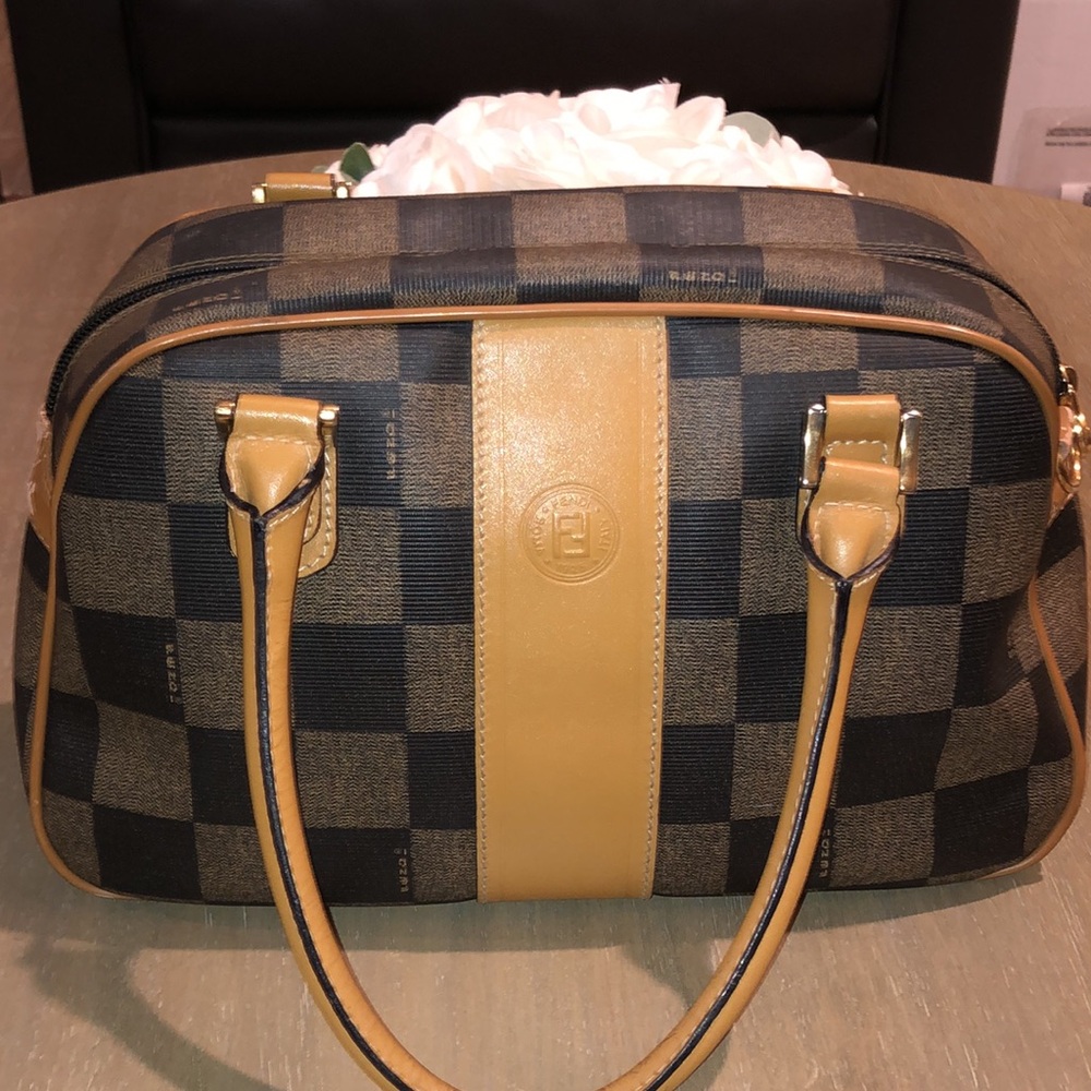 FENDI Checkered Camera Leather Handbag